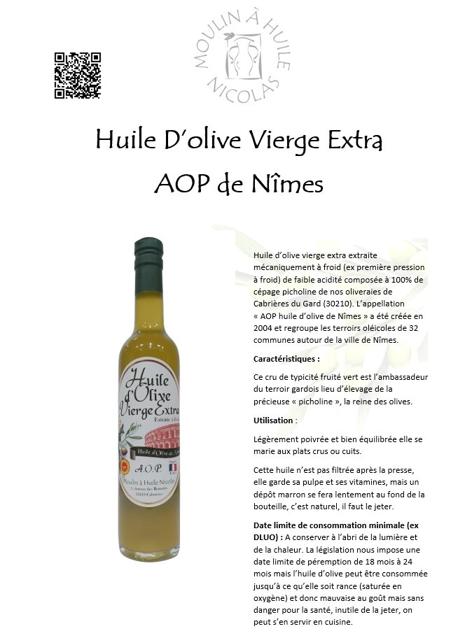 Huile d'olive vierge extra AOP de Nîmes 50cl