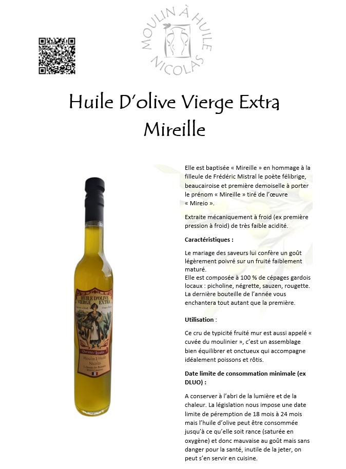 Huile d'olive vierge extra Mireille 50cl